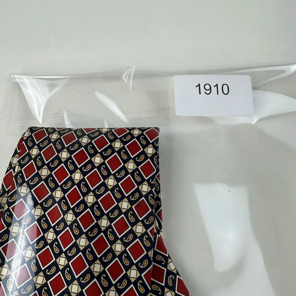 FENDI FF Silk Tie Red Navy Gold Paisley Baroque Geometric 56 x4  Italy 80's